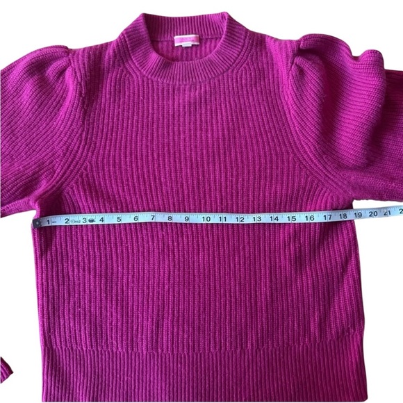 J Crew Cashmere Large Puff Sleeve Mockneck Sweater Ribbed Pink Purple Fuchsia - Picture 5 of 7